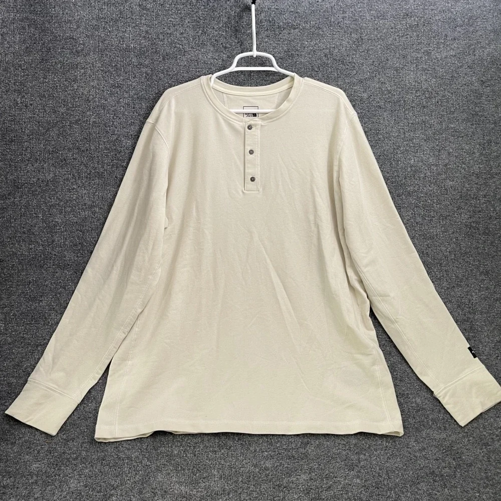 The North Face erry Henley Shirt Mens Sz 2XL Long Sleeve Beige